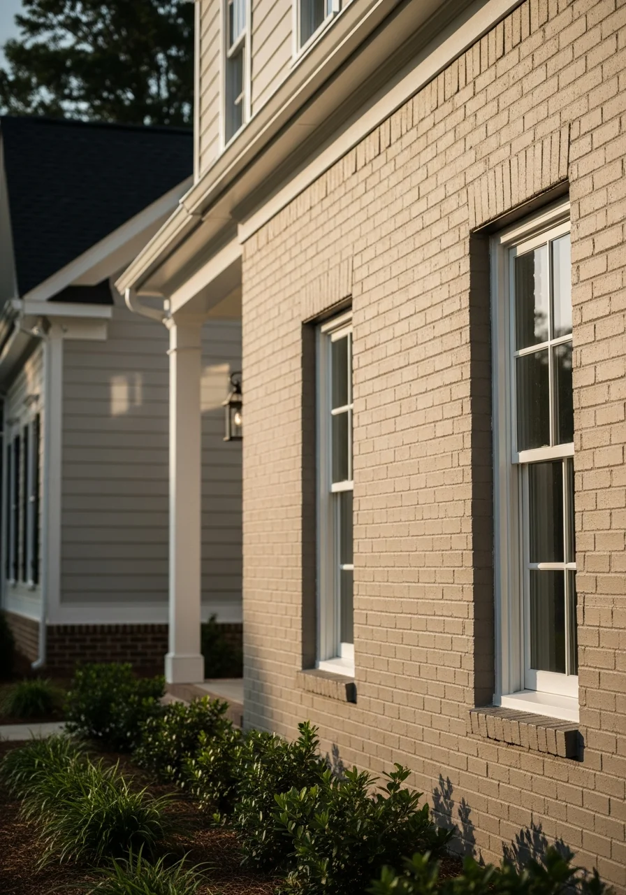Close-up of a Fayetteville home's exterior showing quality craftsmanship and attention to local architectural details.