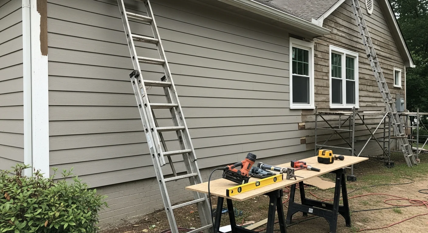 Freshly installed residential siding on a single-family home in Fayetteville, NC, showing clean panel alignment and a finished exterior. The home exterior reflects a completed replacement project in a Cumberland County neighborhood.